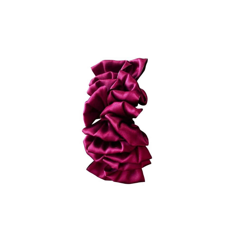 Burgundy Satin Ruffle Banana Hair Clip Vintage Style Maroon Fabric Comb 6 Inch